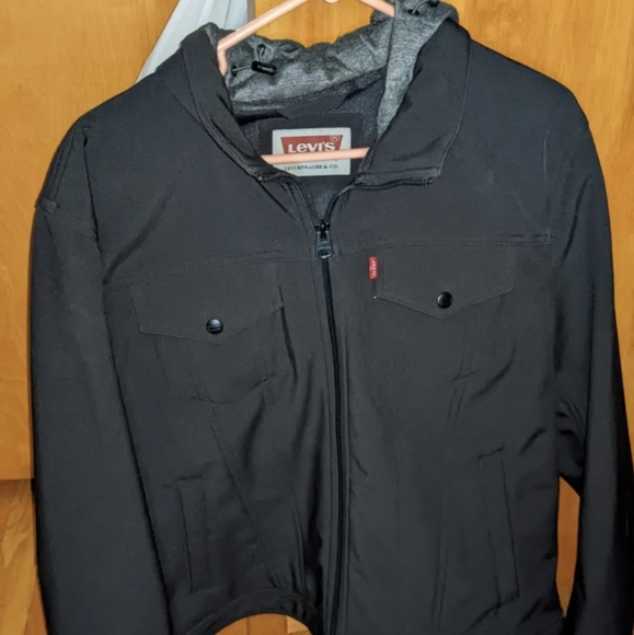 Levi's Men's Hooded Waterproof Arctic Cloth Rain Jacket Black LG